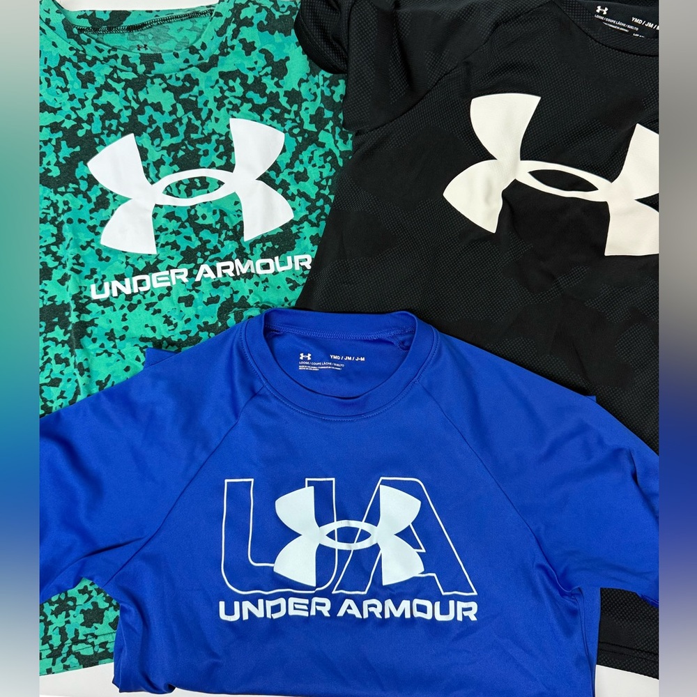 Under Armour size Medium Kids' Tees - Black, Blue, Green Camo
